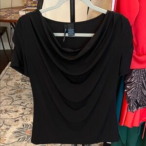 Saint Tropez West Black Short Sleeve Cowl Neck Top